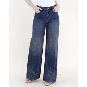 NEW ORIGINAL USA square rhinestone lines embellished high rise wide leg jeans pl